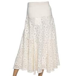 Pre Owned Chloe White Lace & Knit Midi Skirt M