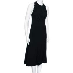 Pre Owned Chloe Black Crepe Scallop Detail Sleeveless Midi Dress S