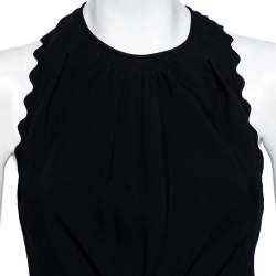 Pre Owned Chloe Black Crepe Scallop Detail Sleeveless Midi Dress S