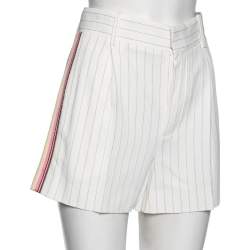Chloe White Pinstriped Crepe Contrast Trimmed Shorts M