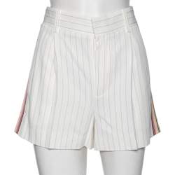 Chloe White Pinstriped Crepe Contrast Trimmed Shorts M
