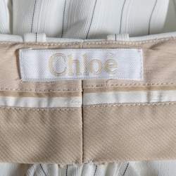 Chloe White Pinstriped Crepe Contrast Trimmed Shorts M