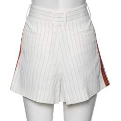 Chloe White Pinstriped Crepe Contrast Trimmed Shorts M