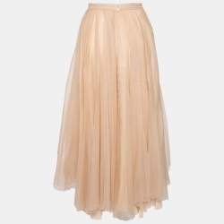 Pre Owned Chloe Peach Silk Tulle Midi Skirt M 