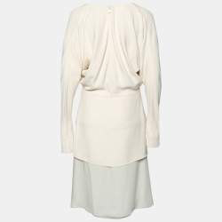 Pre Owned Chloe Cream Crepe & Chiffon Layered Sable Wrap Dress M