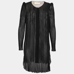 Chloe Black Gathered Chiffon Button Front Long Blouse L