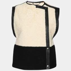Pre Owned Chloe Cream Wool & Leather Trimmed Sleeveless Jacket M