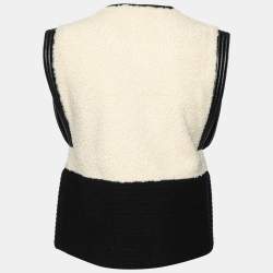 Pre Owned Chloe Cream Wool & Leather Trimmed Sleeveless Jacket M