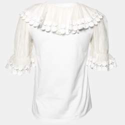 Pre Owned Chloe White Cotton & Silk Lace Trimmed Top S