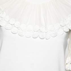 Pre Owned Chloe White Cotton & Silk Lace Trimmed Top S