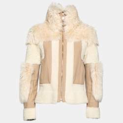 Pre Owned Chloe Off White Suede and Shearling Reversible Jacket S