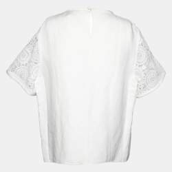 Chloe White Cotton Lace Crew Neck Top L