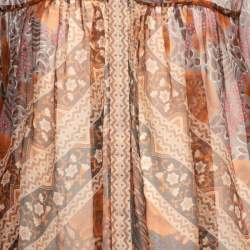 Chloe Rust Orange Printed Silk Chiffon Gathered Sleeve Detail Blouse L