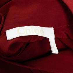 Pre Owned Chloe Brick Red Silk Pleated Button Front Shirt Dress M