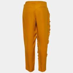 Chloé Orange Crepe Silk Floral Applique Trousers Waist: 31"