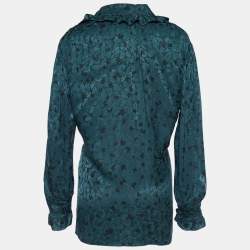 Chloe Green Silk Butterfly Jacquard Oversized Blouse M