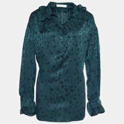 Chloe Green Silk Butterfly Jacquard Oversized Blouse M