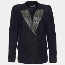Pre Owned Chloe Grey Linen Blend Crystal Embellished Collar Blazer L