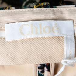 Pre Owned Chloe Beige Paisley Print Velvet Classic Straight Trousers M Waist 29" 