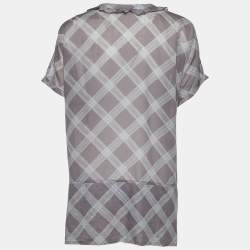 Chloe Grey Check Print Cotton Ruffle Detail Oversized Blouse L