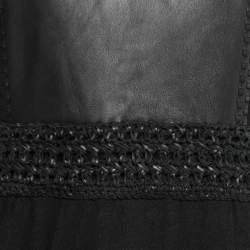 Pre Owned Chloe Black Linen Crochet Trim Long Sleeve Fringed Dress M