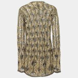 Pre Owned Chloe Yellow & Black Patterned Linen & Silk Knit Long Sleeve Top XS