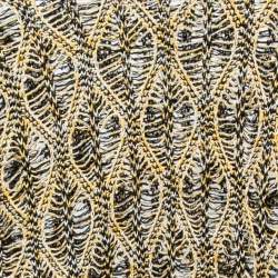 Pre Owned Chloe Yellow & Black Patterned Linen & Silk Knit Long Sleeve Top XS