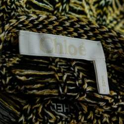 Pre Owned Chloe Yellow & Black Patterned Linen & Silk Knit Long Sleeve Top XS