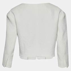 Pre Owned Chloe White Embossed Jacquard Open Front Cropped Jacket M