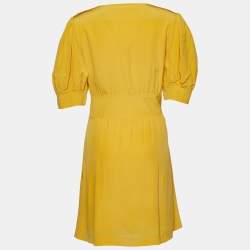 Pre Owned Chloe Yellow Silk Ruffled Neck Knee-Length Dress L