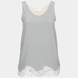 Pre Owned Chloe Grey Silk Chiffon Lace Trimmed Sleeveless Top S