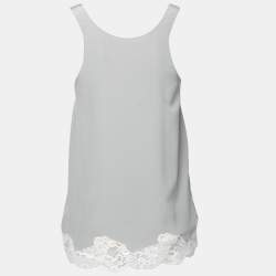 Pre Owned Chloe Grey Silk Chiffon Lace Trimmed Sleeveless Top S
