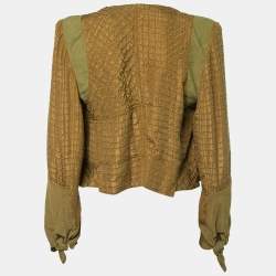 Pre Owned Chloe Olive Green Textured Silk & Linen Open Jacket L  
