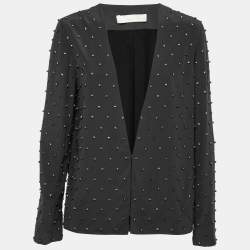 Pre Owned Chloe Grey Rhinestone-Embellished Silk Jacket M