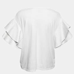 Pre Owned Chloe White Cotton Ruffled Sleeve Round Neck Top XL