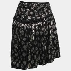 Chloe Black Lurex Jacquard Cotton Pleated Skirt M