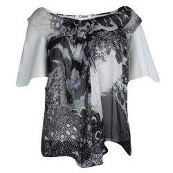 Pre Owned Chloe Monochrome Printed Sheer Chiffon Short Sleeve Blouse S