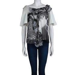 Pre Owned Chloe Monochrome Printed Sheer Chiffon Short Sleeve Blouse S