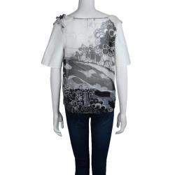 Pre Owned Chloe Monochrome Printed Sheer Chiffon Short Sleeve Blouse S