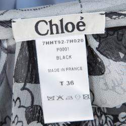 Pre Owned Chloe Monochrome Printed Sheer Chiffon Short Sleeve Blouse S