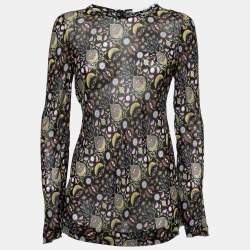 Chloe Black Floral Printed Crepe Long-Sleeve Top M   