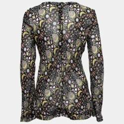 Chloe Black Floral Printed Crepe Long-Sleeve Top M   