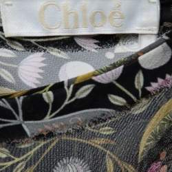 Chloe Black Floral Printed Crepe Long-Sleeve Top M   