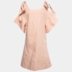 Pre Owned Chloe Light Pink Cotton Tie Bow Shoulder Detail Midi Dress M