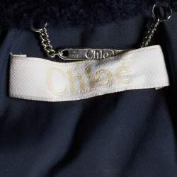 Pre Owned Chloe Dark Navy Synthetic Detachable Fur Hoodie Puffer Coat M