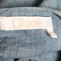 Pre Owned Chloe Blue Chambray Overlay Detailed Short Sleeve Maxi Dress M
