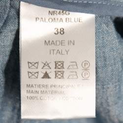 Pre Owned Chloe Blue Chambray Overlay Detailed Short Sleeve Maxi Dress M