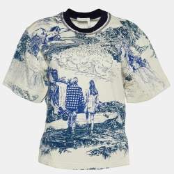 مملوكة مسبقًا Chloe Off-White and Indigo Terry Knit Toile De Jouy T-Shirt XS
