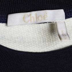 مملوكة مسبقًا Chloe Off-White and Indigo Terry Knit Toile De Jouy T-Shirt XS