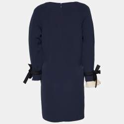 Pre Owned Chloe Navy Blue Crepe Bow Detail Asymmetric Sleeve Shift Dress S